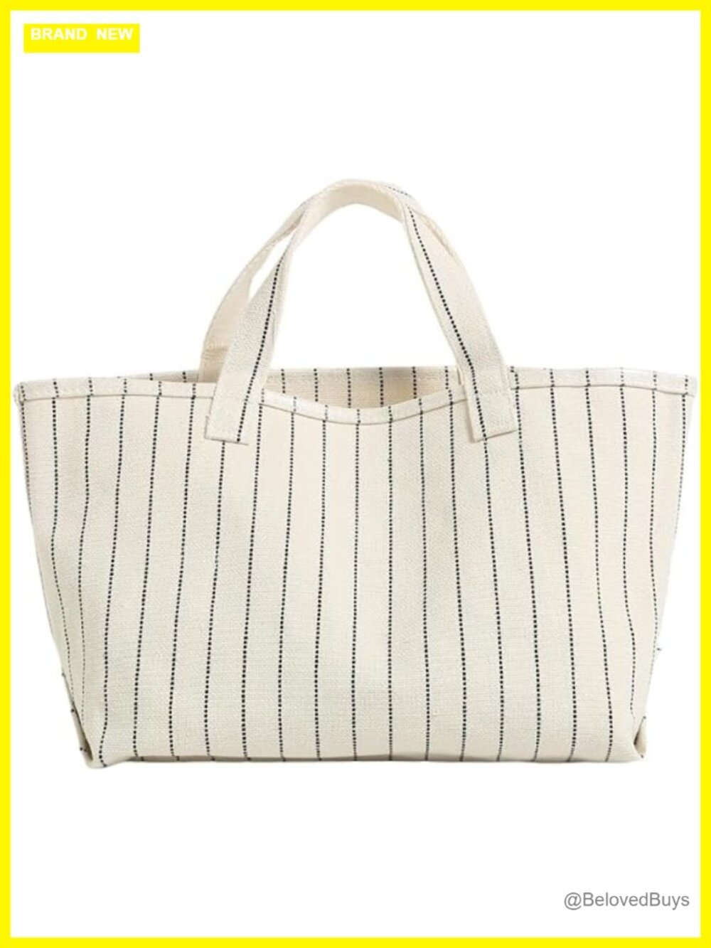Structured Canvas Striped Tote Bag with Phone Pocket